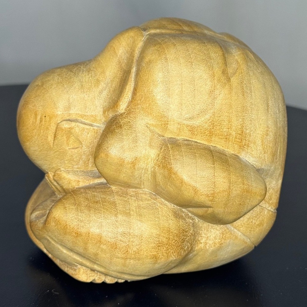 Hand Carved Wooden Weeping Buddha Yogi Sculpture Mourning Figure Decor 4.5‎ Inch